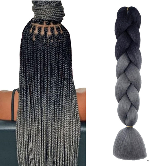 62cm Synthetic Gradient Coloured Braiding Hair Extensions - Black&Dark Silver