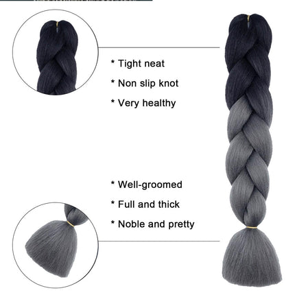 62cm Synthetic Gradient Coloured Braiding Hair Extensions - Black&Dark Silver