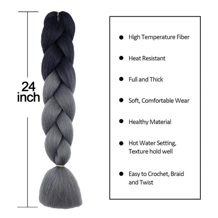 62cm Synthetic Gradient Coloured Braiding Hair Extensions - Black&Dark Silver