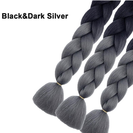 62cm Synthetic Gradient Coloured Braiding Hair Extensions - Black&Dark Silver