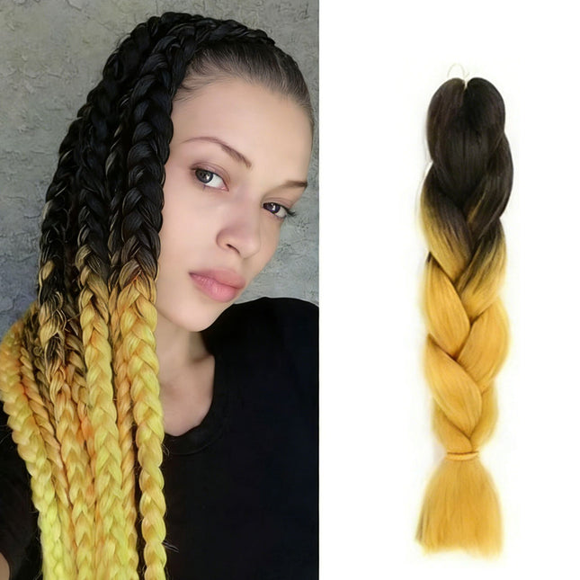 62cm Synthetic Gradient Coloured Braiding Hair Extensions - Black&Cadmium Yellow