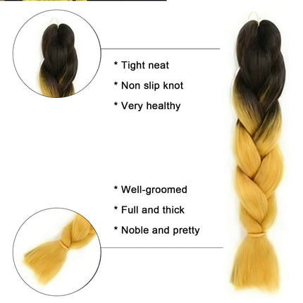 62cm Synthetic Gradient Coloured Braiding Hair Extensions - Black&Cadmium Yellow