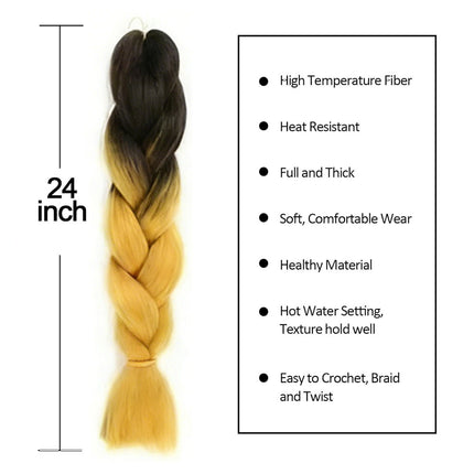 62cm Synthetic Gradient Coloured Braiding Hair Extensions - Black&Cadmium Yellow