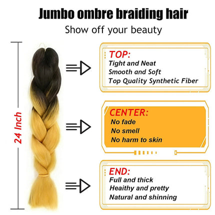 62cm Synthetic Gradient Coloured Braiding Hair Extensions - Black&Cadmium Yellow