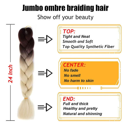62cm Synthetic Gradient Coloured Braiding Hair Extensions - Brown&Beige
