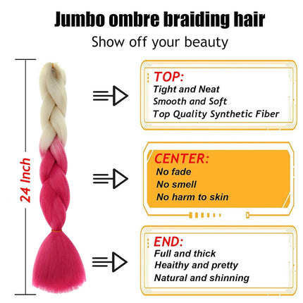 62cm Synthetic Gradient Coloured Braiding Hair Extensions -Beige&Pink