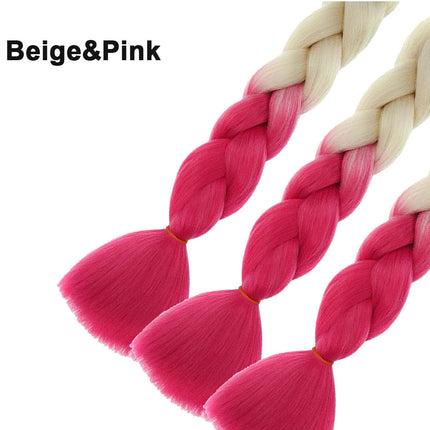 62cm Synthetic Gradient Coloured Braiding Hair Extensions -Beige&Pink