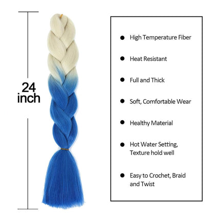 62cm Synthetic Gradient Coloured Braiding Hair Extensions -Beige&Blue