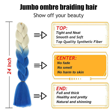 62cm Synthetic Gradient Coloured Braiding Hair Extensions -Beige&Blue
