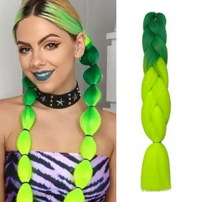 62cm Synthetic Gradient Coloured Braiding Hair Extensions - Dark Green&Fluorescent Green
