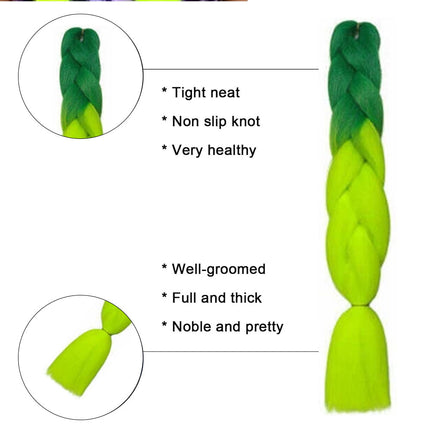 62cm Synthetic Gradient Coloured Braiding Hair Extensions - Dark Green&Fluorescent Green
