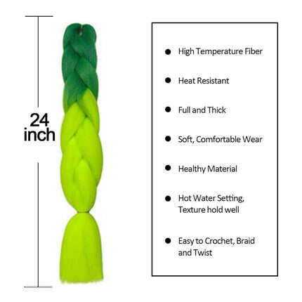 62cm Synthetic Gradient Coloured Braiding Hair Extensions - Dark Green&Fluorescent Green