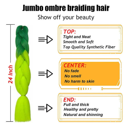 62cm Synthetic Gradient Coloured Braiding Hair Extensions - Dark Green&Fluorescent Green