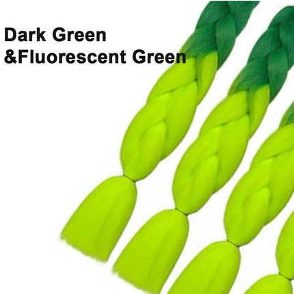 62cm Synthetic Gradient Coloured Braiding Hair Extensions - Dark Green&Fluorescent Green
