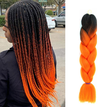 62cm Synthetic Gradient Coloured Braiding Hair Extensions - Black&Orange