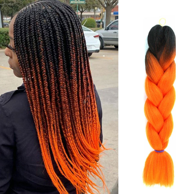 62cm Synthetic Gradient Coloured Braiding Hair Extensions - Black&Orange