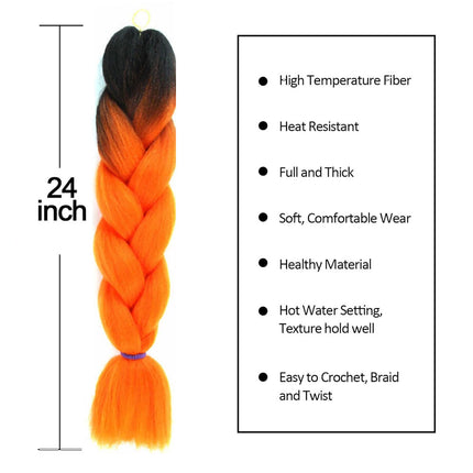 62cm Synthetic Gradient Coloured Braiding Hair Extensions - Black&Orange