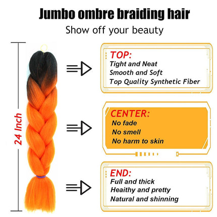 62cm Synthetic Gradient Coloured Braiding Hair Extensions - Black&Orange