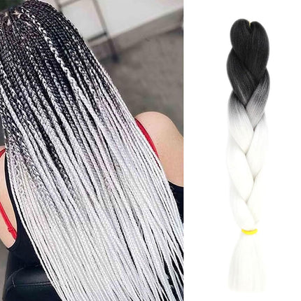 62cm Synthetic Gradient Coloured Braiding Hair Extensions - Dark Black&White