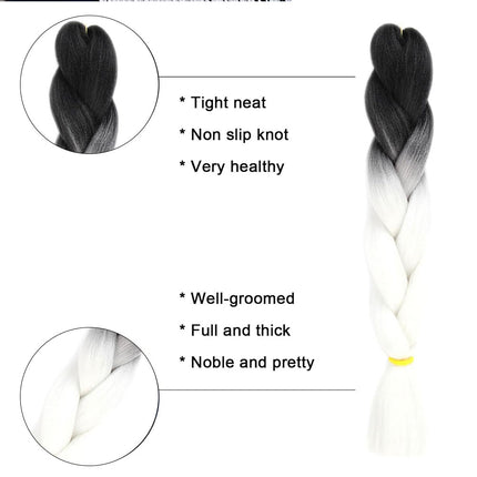 62cm Synthetic Gradient Coloured Braiding Hair Extensions - Dark Black&White