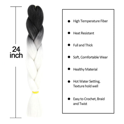 62cm Synthetic Gradient Coloured Braiding Hair Extensions - Dark Black&White