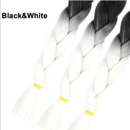 62cm Synthetic Gradient Coloured Braiding Hair Extensions - Dark Black&White