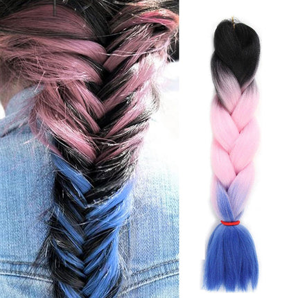 62cm Synthetic Gradient Coloured Braiding Hair Extensions -Black&Pink&Blue