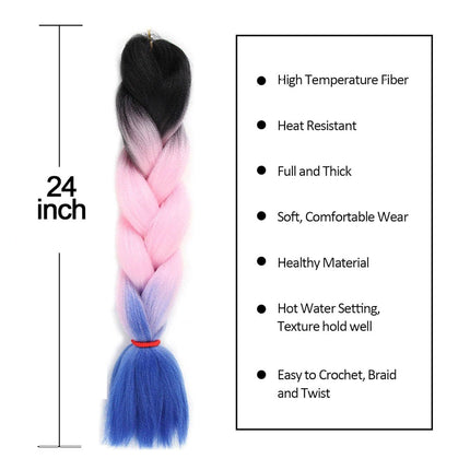 62cm Synthetic Gradient Coloured Braiding Hair Extensions -Black&Pink&Blue