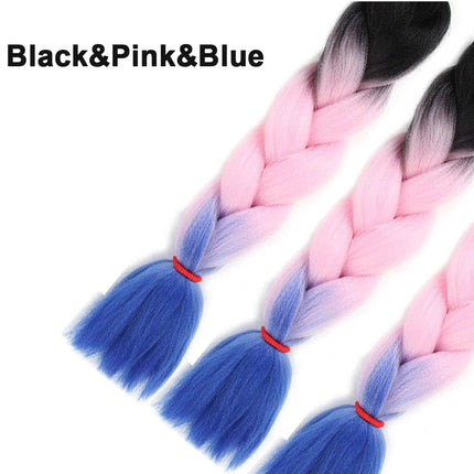62cm Synthetic Gradient Coloured Braiding Hair Extensions -Black&Pink&Blue