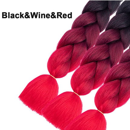 62cm Synthetic Gradient Coloured Braiding Hair Extensions -Black&Wine&Red