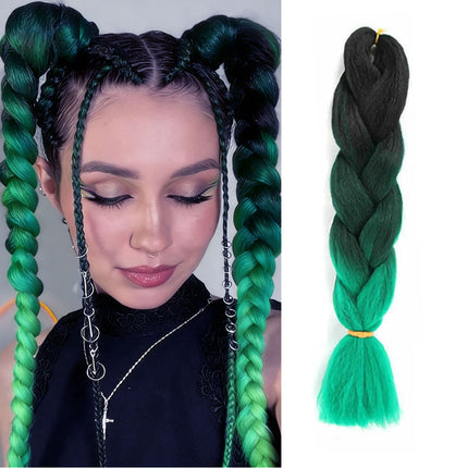 62cm Synthetic Gradient Coloured Braiding Hair Extensions -Black&Dark Green&Green