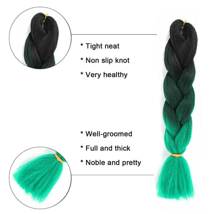 62cm Synthetic Gradient Coloured Braiding Hair Extensions -Black&Dark Green&Green