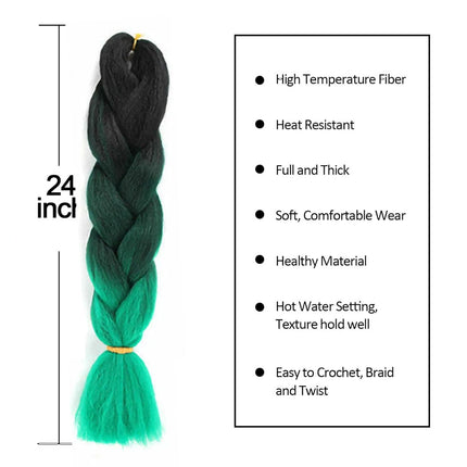 62cm Synthetic Gradient Coloured Braiding Hair Extensions -Black&Dark Green&Green