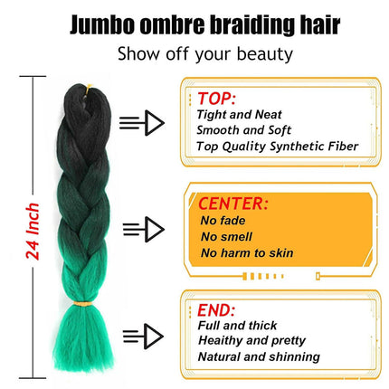 62cm Synthetic Gradient Coloured Braiding Hair Extensions -Black&Dark Green&Green