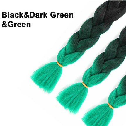 62cm Synthetic Gradient Coloured Braiding Hair Extensions -Black&Dark Green&Green