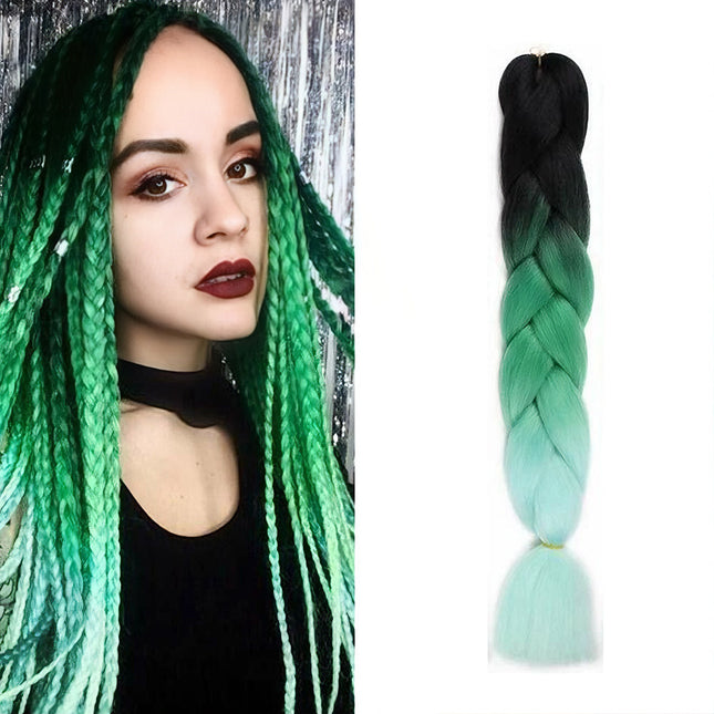 62cm Synthetic Gradient Coloured Braiding Hair Extensions -Black&Green&Mint