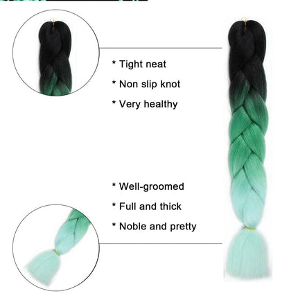 62cm Synthetic Gradient Coloured Braiding Hair Extensions -Black&Green&Mint