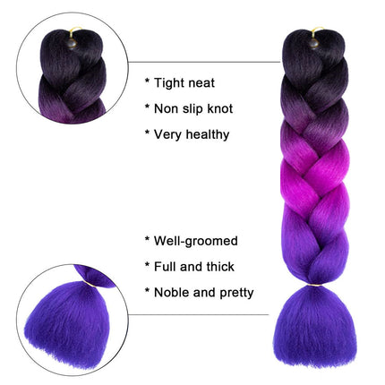 62cm Synthetic Gradient Coloured Braiding Hair Extensions -Black&Dark Purple&Dark Blue