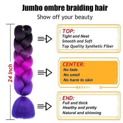 62cm Synthetic Gradient Coloured Braiding Hair Extensions -Black&Dark Purple&Dark Blue