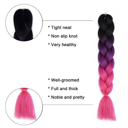 62cm Synthetic Gradient Coloured Braiding Hair Extensions -Black&Hot Pink&Pink