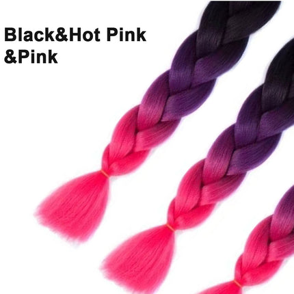 62cm Synthetic Gradient Coloured Braiding Hair Extensions -Black&Hot Pink&Pink
