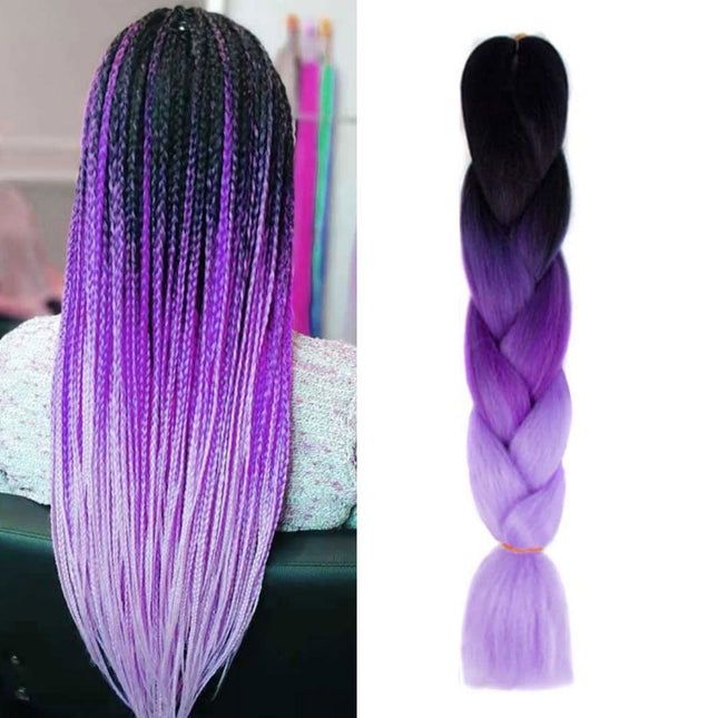 62cm Synthetic Gradient Coloured Braiding Hair Extensions -Black&Dark Purple&Light Purple