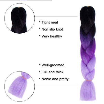 62cm Synthetic Gradient Coloured Braiding Hair Extensions -Black&Dark Purple&Light Purple