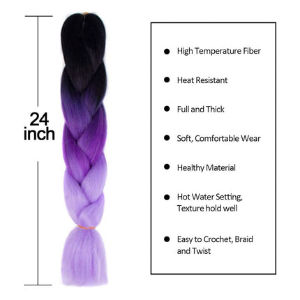 62cm Synthetic Gradient Coloured Braiding Hair Extensions -Black&Dark Purple&Light Purple
