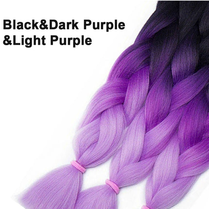 62cm Synthetic Gradient Coloured Braiding Hair Extensions -Black&Dark Purple&Light Purple
