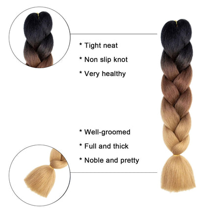 62cm Synthetic Gradient Coloured Braiding Hair Extensions -Black&Dark Auburn&Light Brown