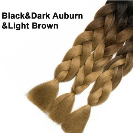 62cm Synthetic Gradient Coloured Braiding Hair Extensions -Black&Dark Auburn&Light Brown