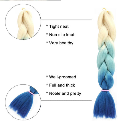 62cm Synthetic Gradient Coloured Braiding Hair Extensions -Beige&Mint&Blue