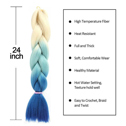 62cm Synthetic Gradient Coloured Braiding Hair Extensions -Beige&Mint&Blue