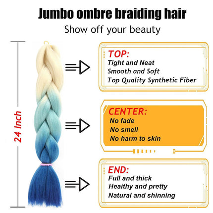 62cm Synthetic Gradient Coloured Braiding Hair Extensions -Beige&Mint&Blue